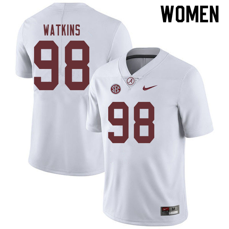 Women #98 Quindarius Watkins Alabama Crimson Tide College Football Jerseys Sale-White